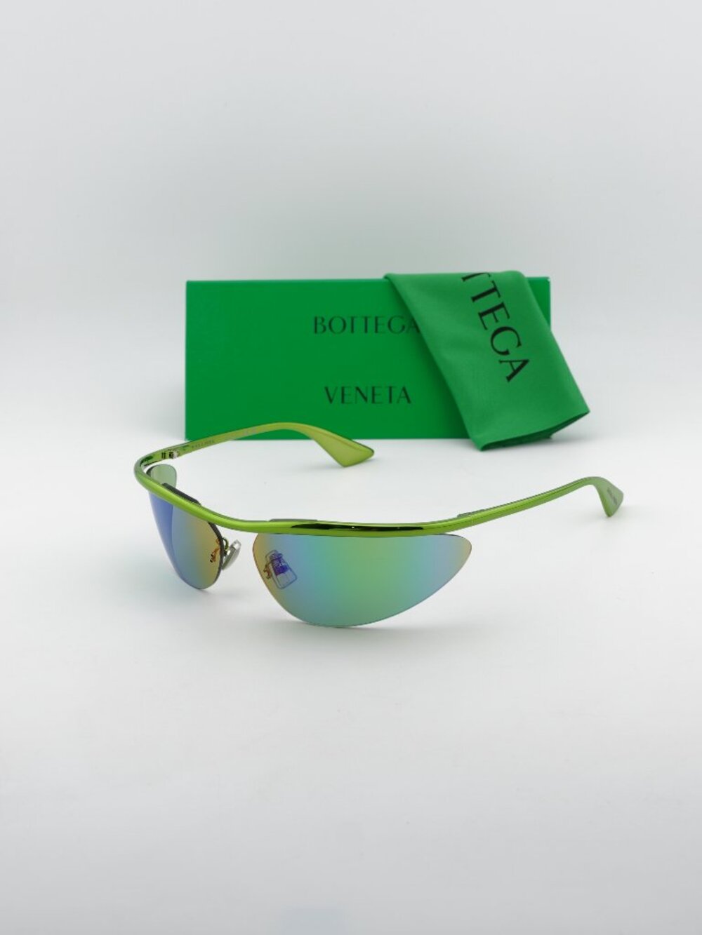 Bottega Veneta BV1174S 003 Cat Eye Sunglasses - Green / Mirror